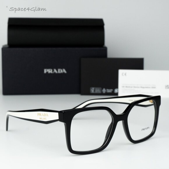 Prada Women Eyeglasses Black Demo Square PRB03V 16K1O1 NEW AUTHENTIC - Picture 1 of 8